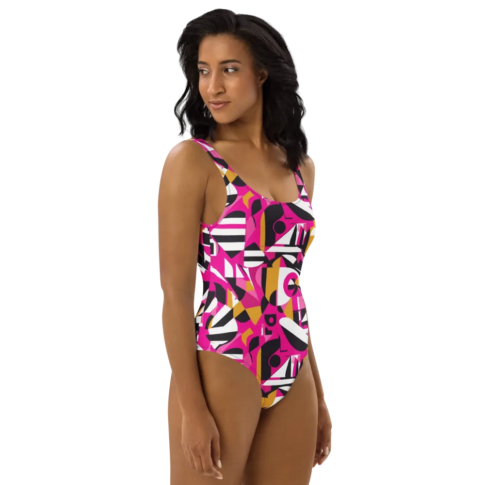 Pink Geometry on One-Piece Swimsuit — Right