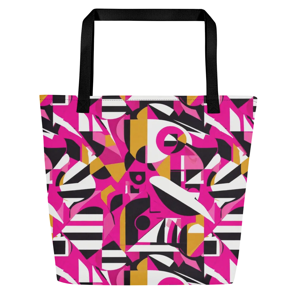 Pink Geometry on Large Tote Bag W/ Pocket — Front
