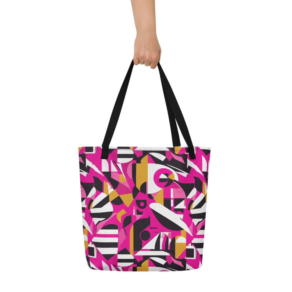 Pink Geometry on Large Tote Bag W/ Pocket — Front