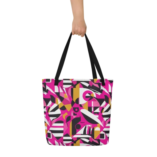 Pink Geometry on a Large Tote Bag W/ Pocket