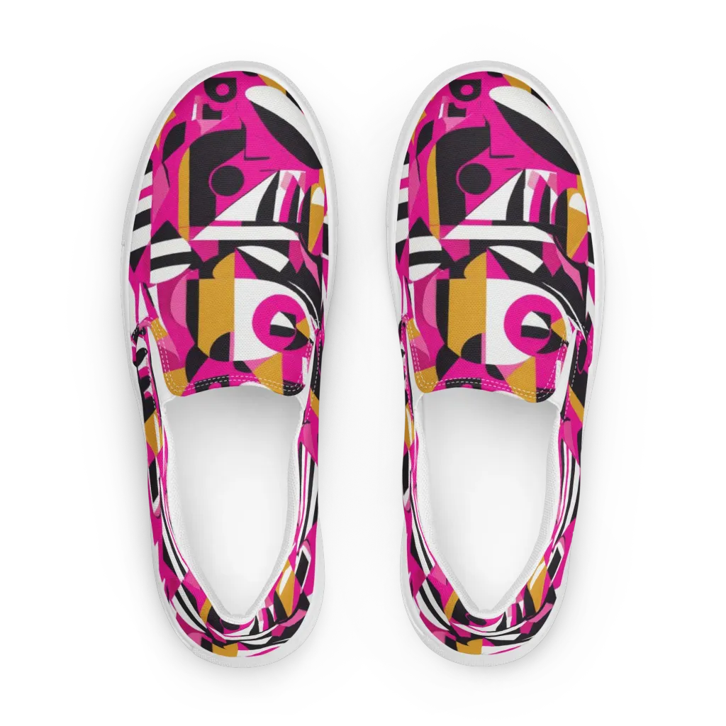 Pink Geometry on Women's Slip-On Canvas Shoes — Front