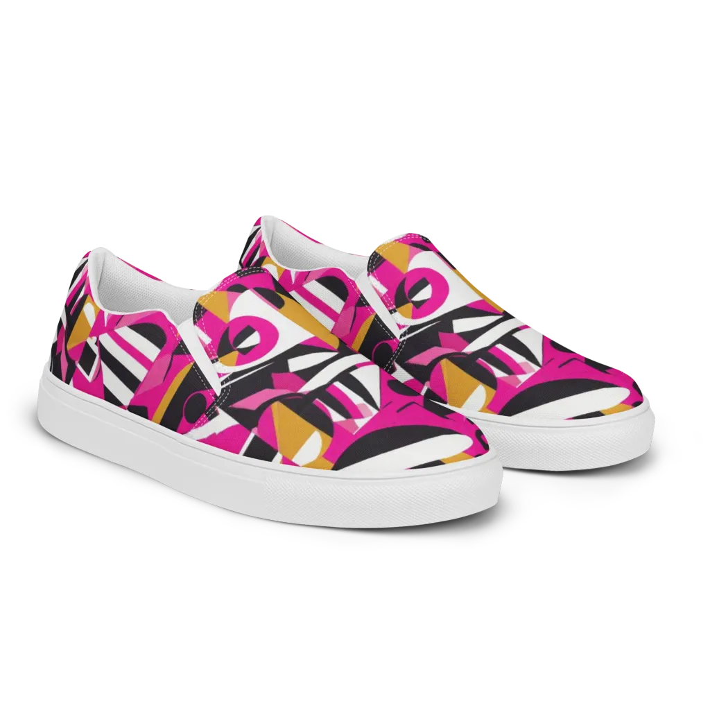 Pink Geometry on Women's Slip-On Canvas Shoes — Right Front