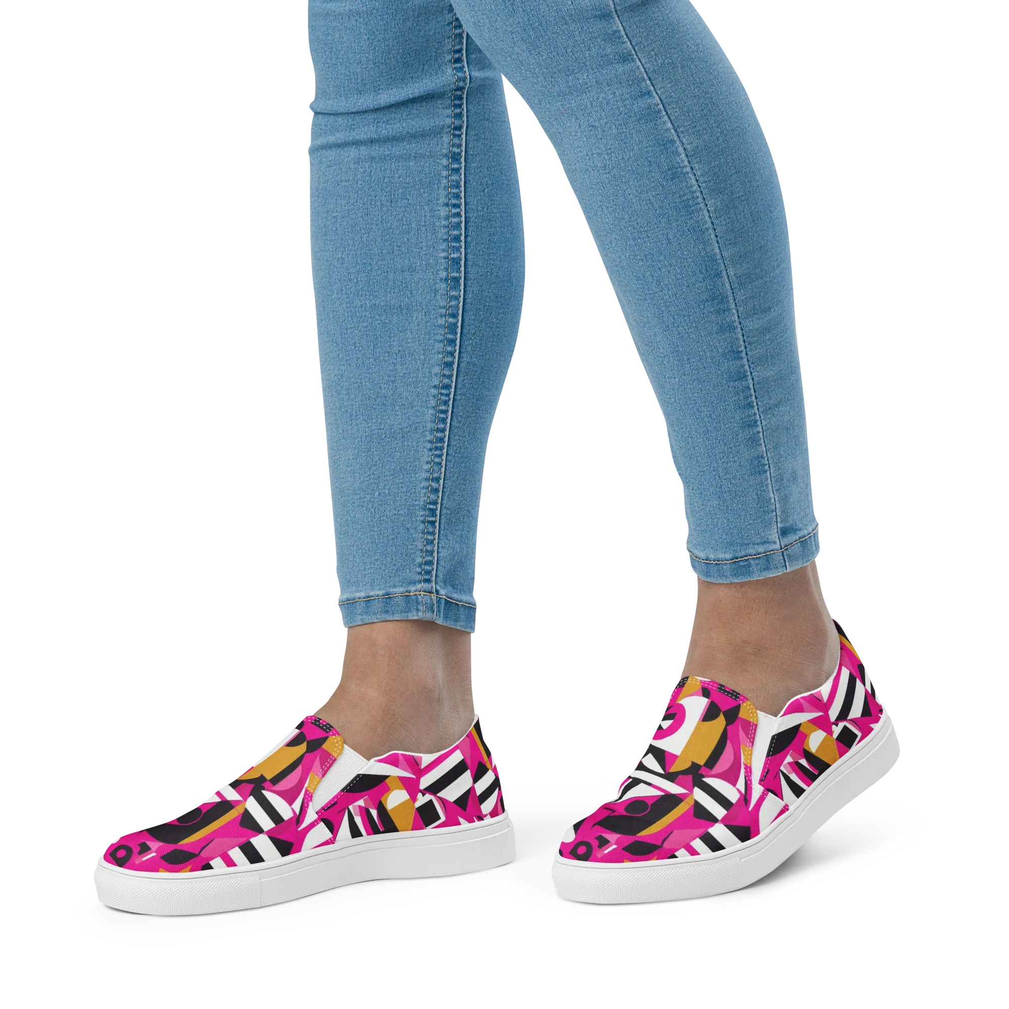 Pink Geometry on Women's Slip-On Canvas Shoes — Front