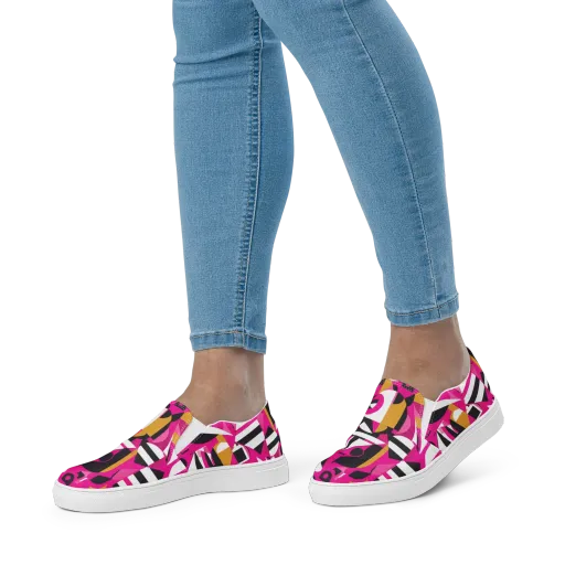 Pink Geometry on a Women's Slip-On Canvas Shoes