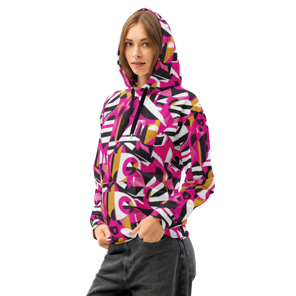Pink Geometry on Cotton Hoodie — Left Front