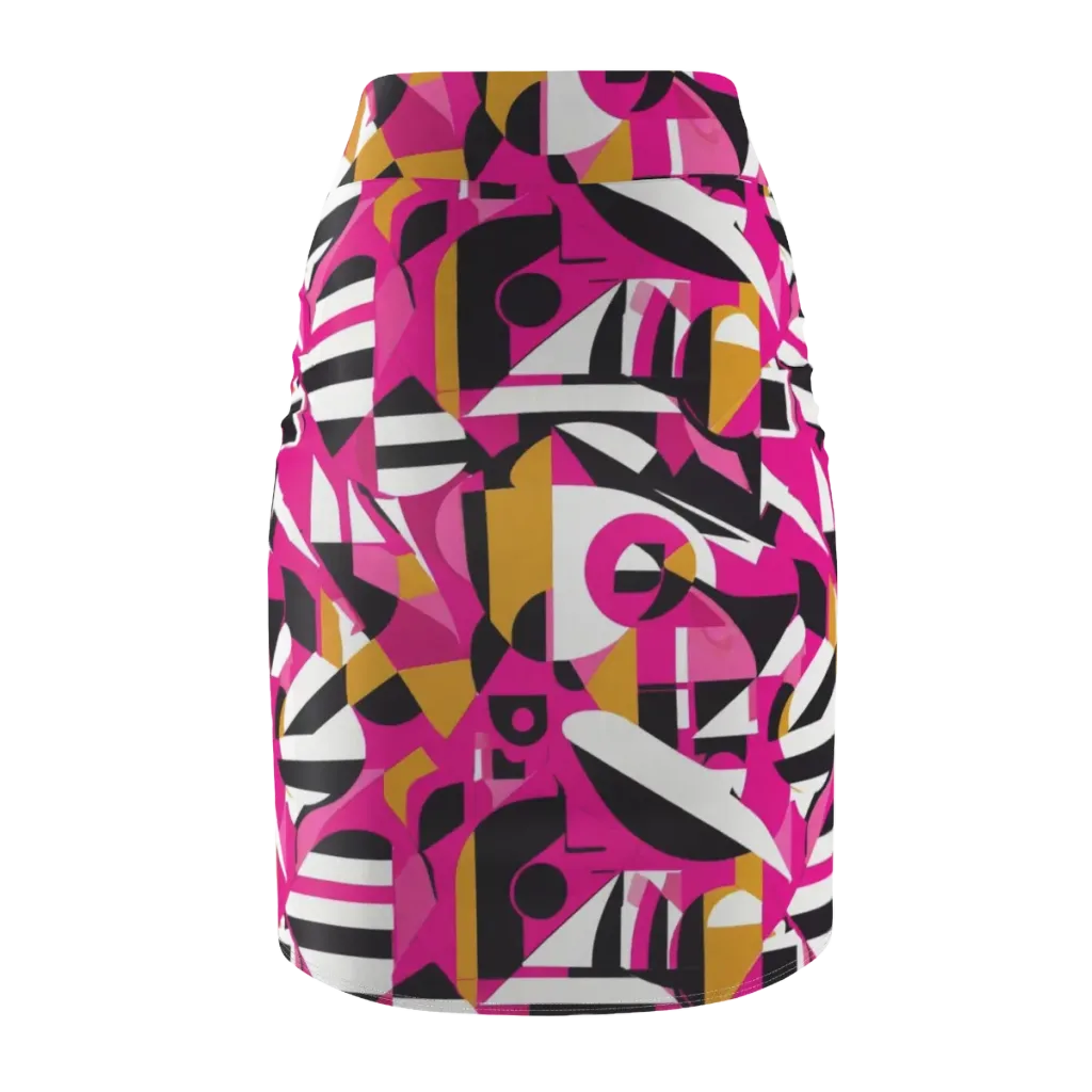Pink Geometry on Pencil Skirt — Back