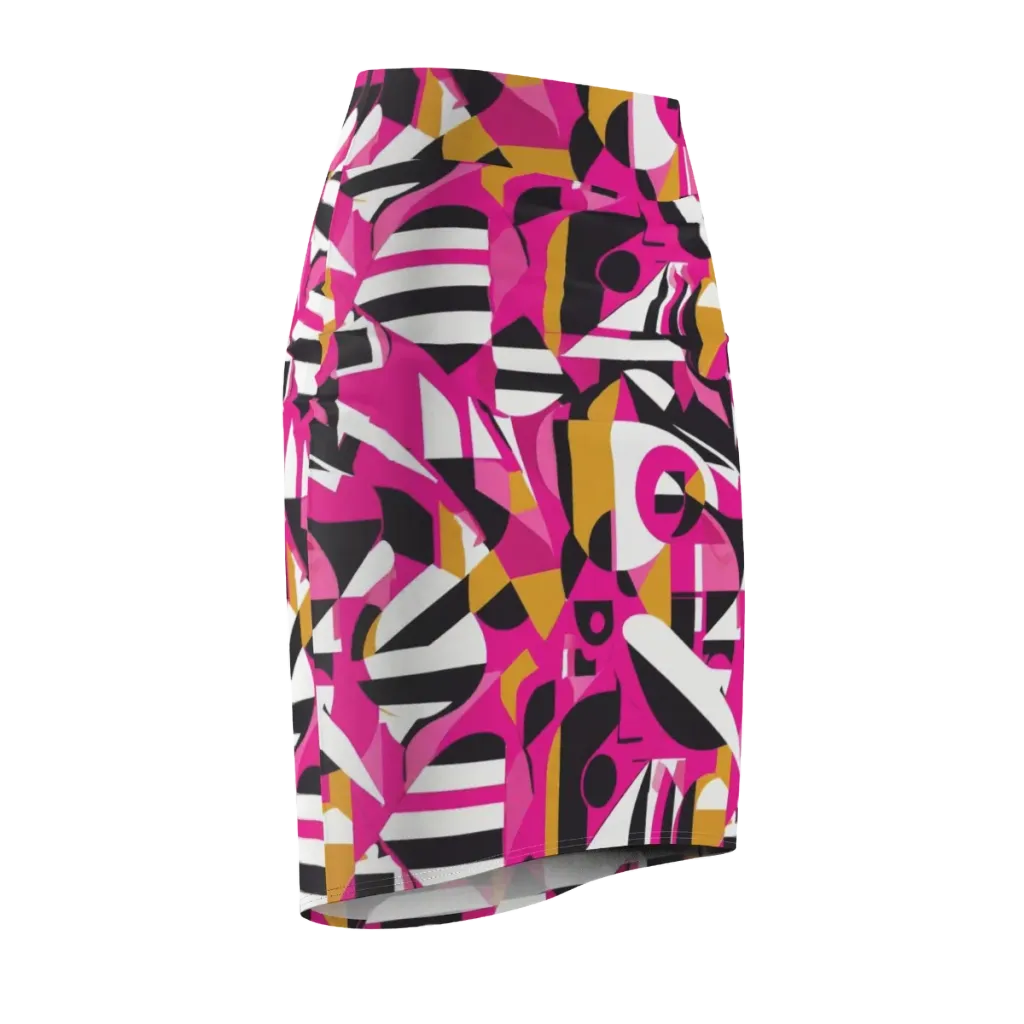 Pink Geometry on Pencil Skirt — Front Side