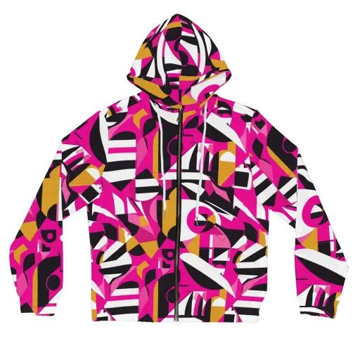 Pink Geometry on a Women's Full-Zip Hoodie
