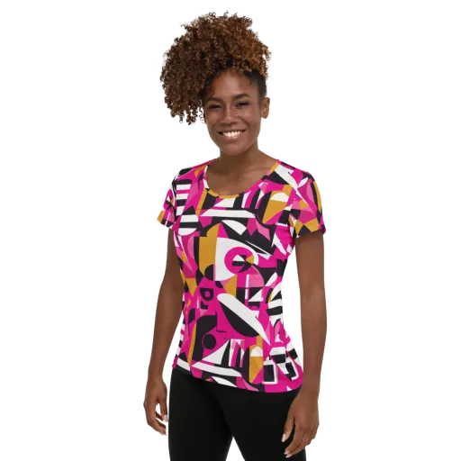 Pink Geometry on a Women's Athletic T-Shirt