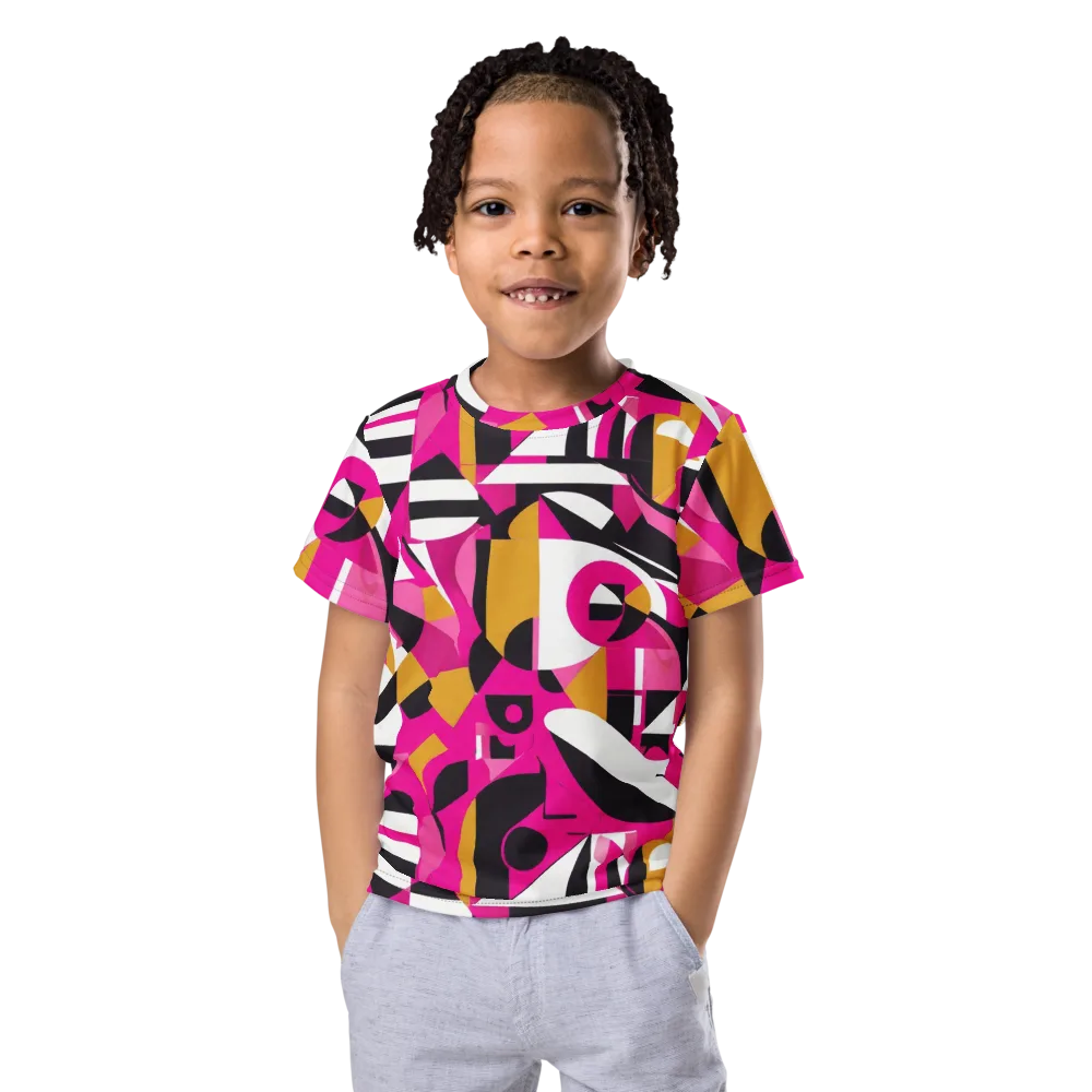 Pink Geometry on Kids Crew Neck T-Shirt — Front