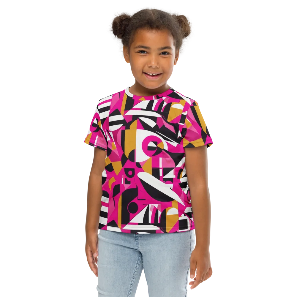 Pink Geometry on Kids Crew Neck T-Shirt — Front