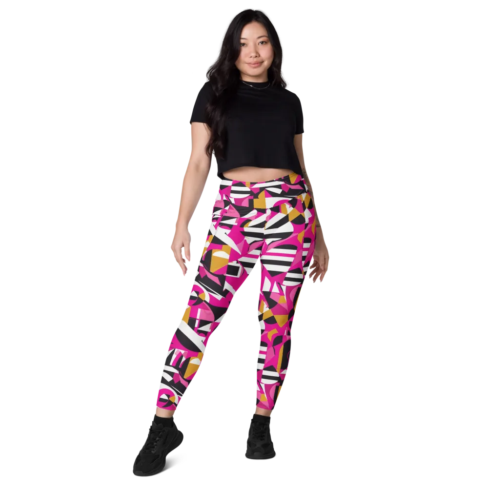 Pink Geometry on Leggings with Pockets — Front