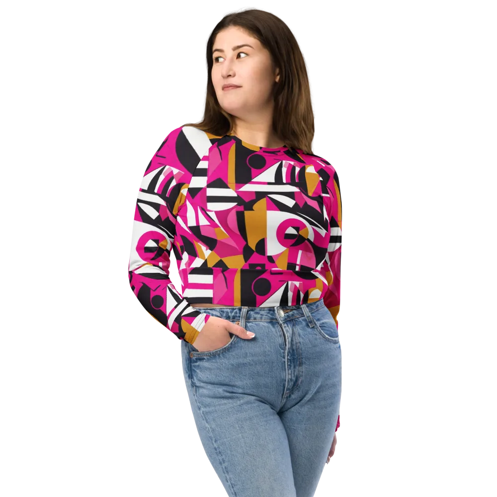 Pink Geometry on Long Sleeve Crop Top — Front