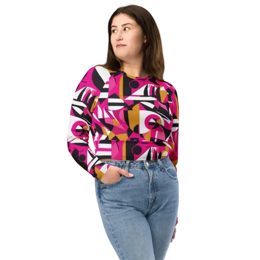 Pink Geometry on a Long Sleeve Crop Top