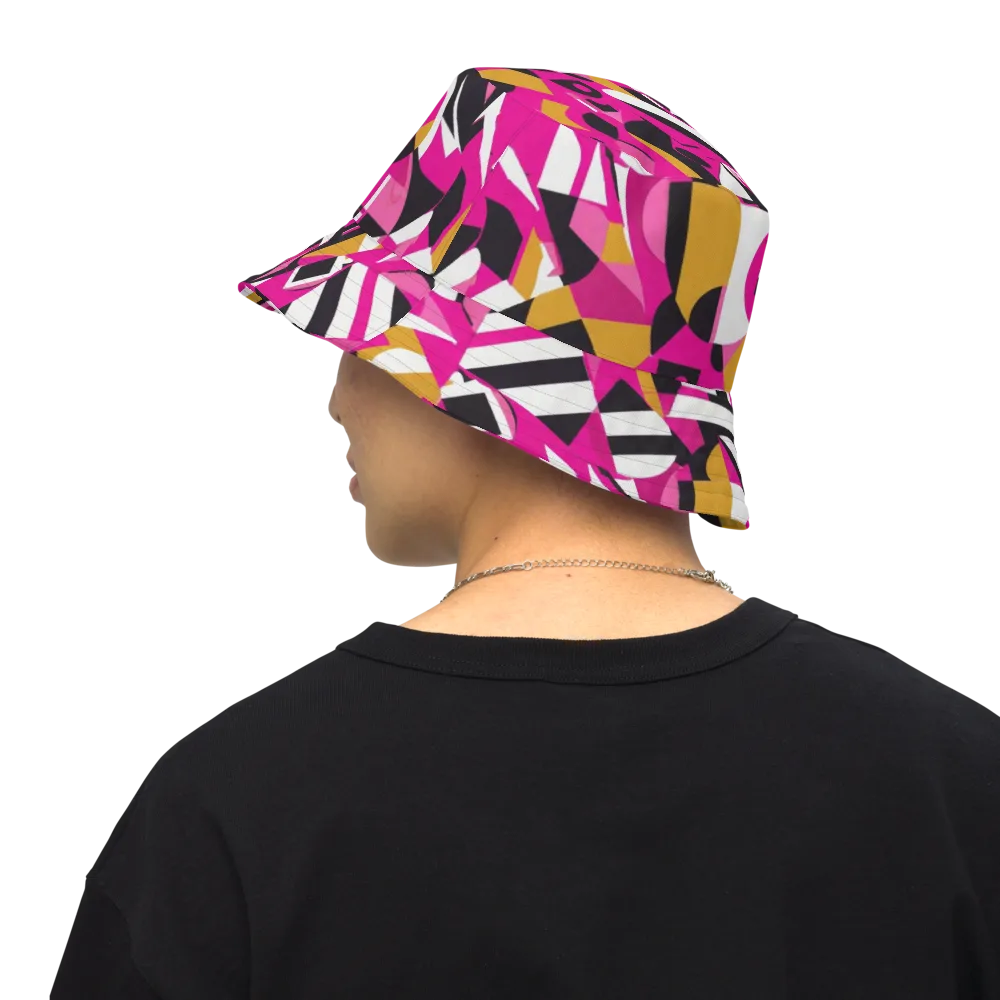 Pink Geometry on Reversible Bucket Hat — Back Inside