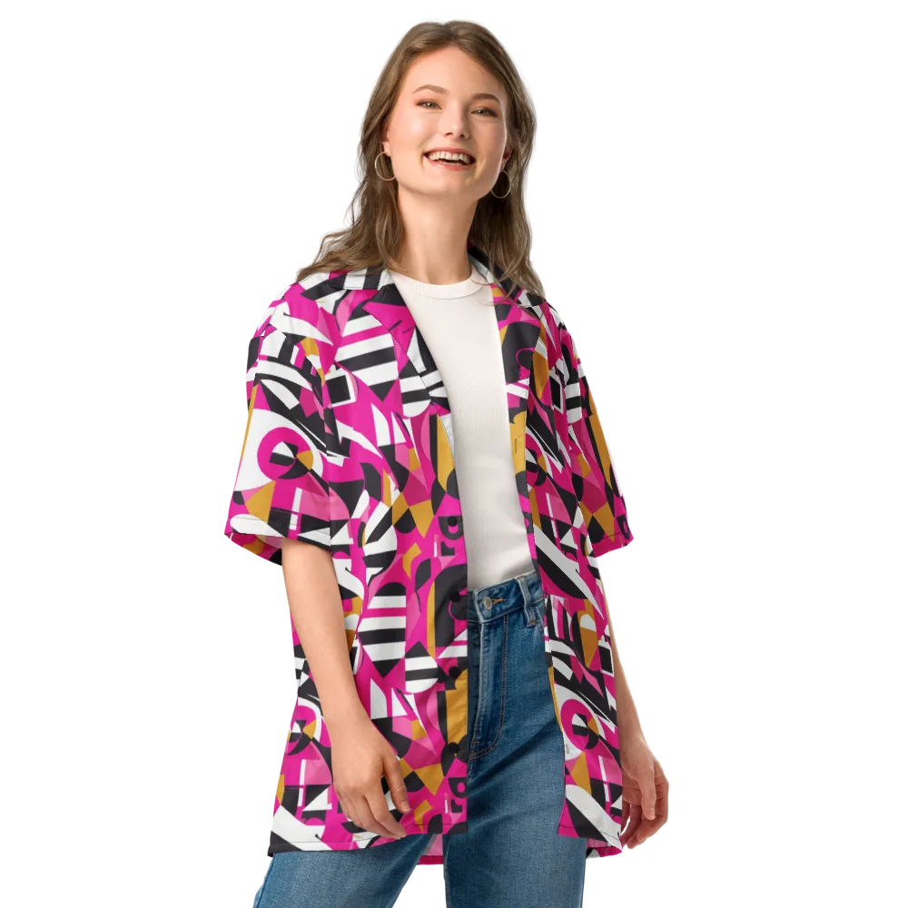 Pink Geometry on Button Shirt — Front