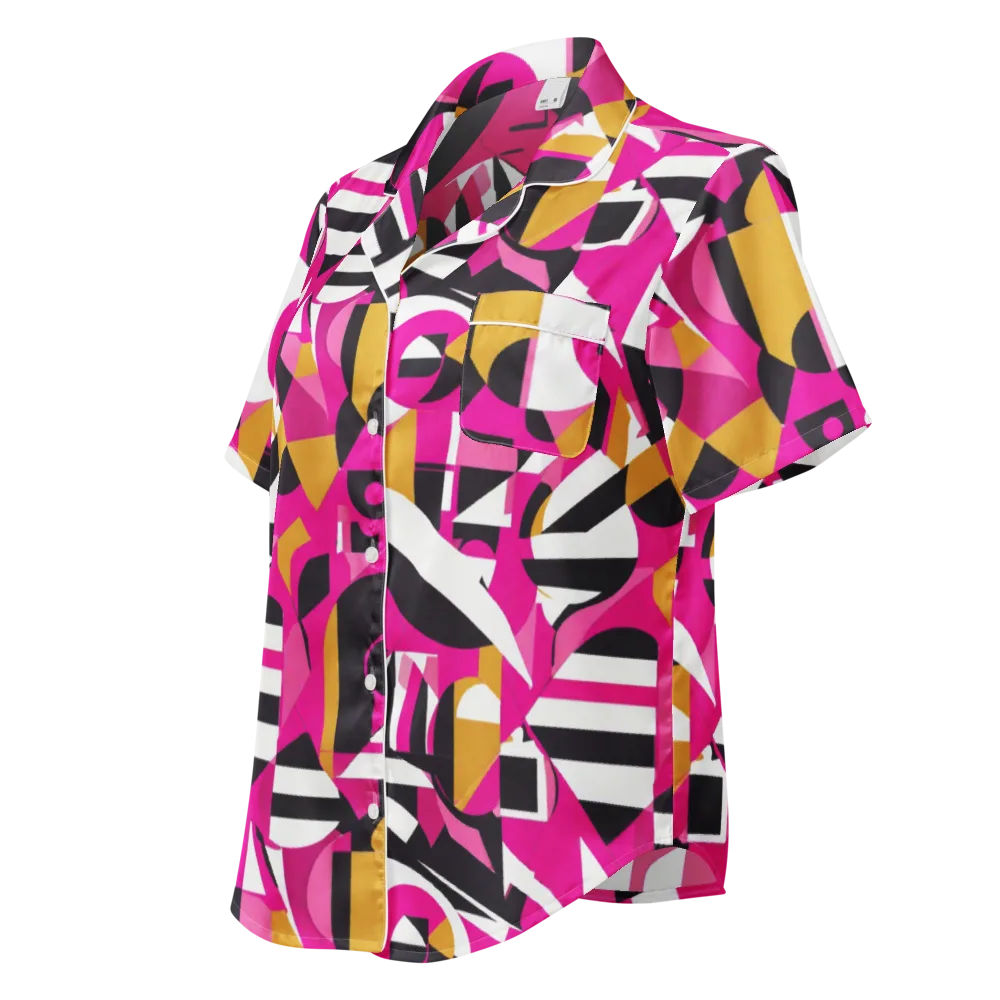 Pink Geometry on Women's Short Sleeve Pajama Top — Left Front