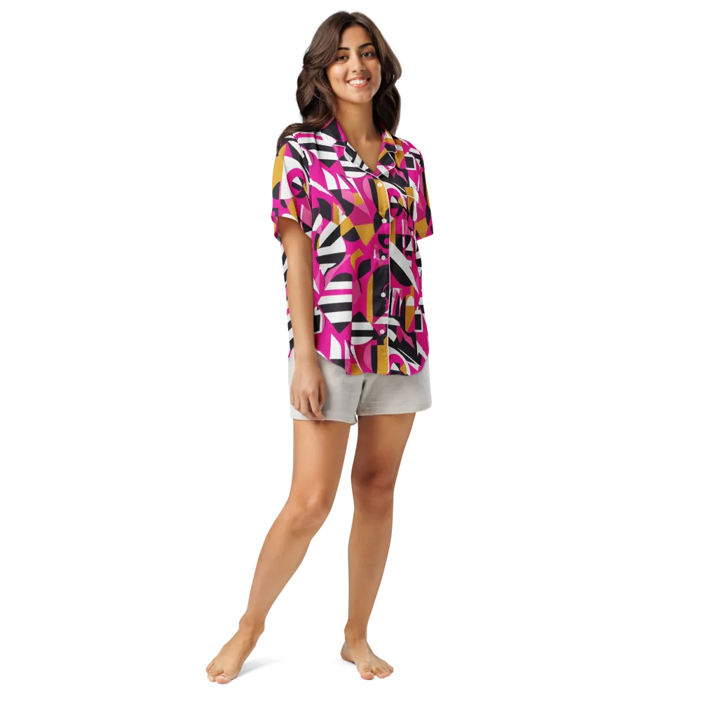 Pink Geometry on Women's Short Sleeve Pajama Top — Front
