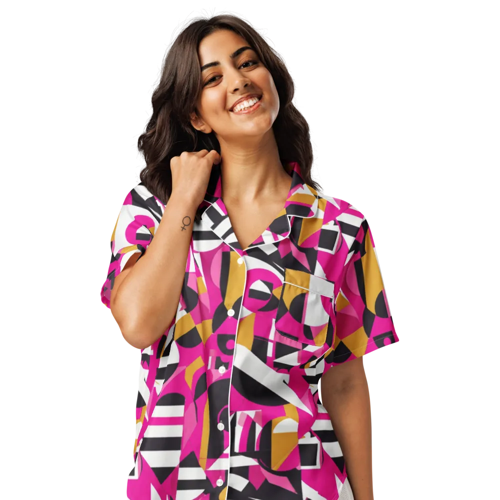 Pink Geometry on Women's Short Sleeve Pajama Top — Front
