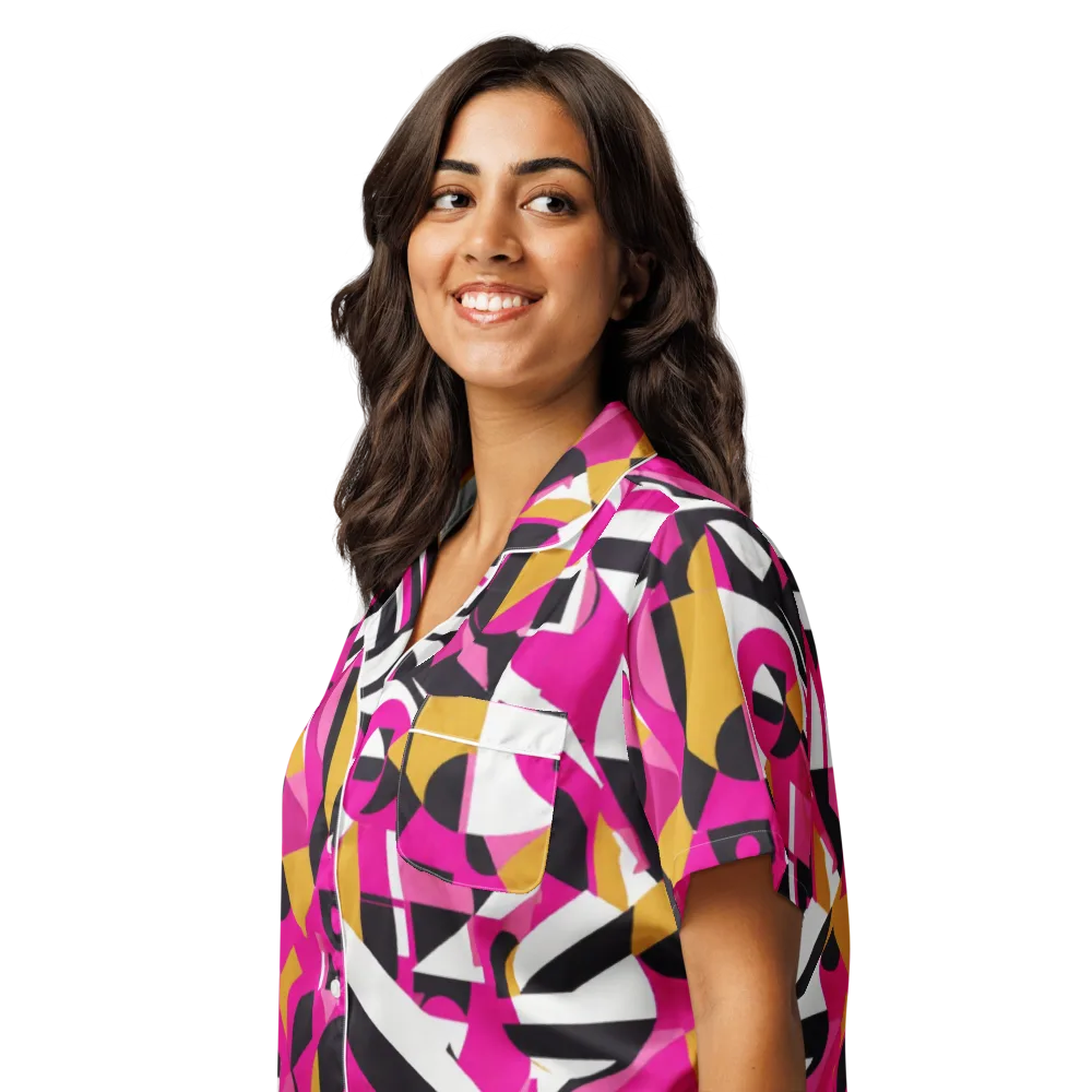 Pink Geometry on Women's Short Sleeve Pajama Top — Left Front