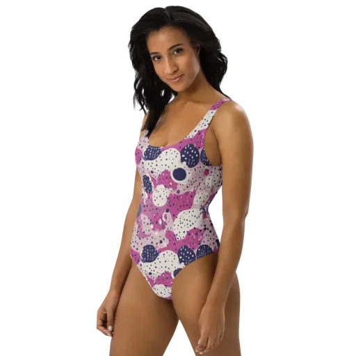 Neon Pebble Waltz on a One-Piece Swimsuit