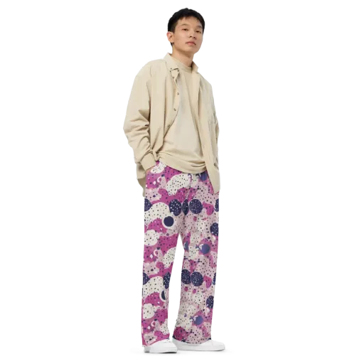 Neon Pebble Waltz on a Wide-Leg Pants