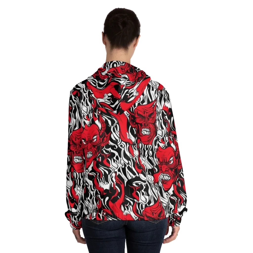 Devil’s Rorschach on Women's Full-Zip Hoodie — Back On Person