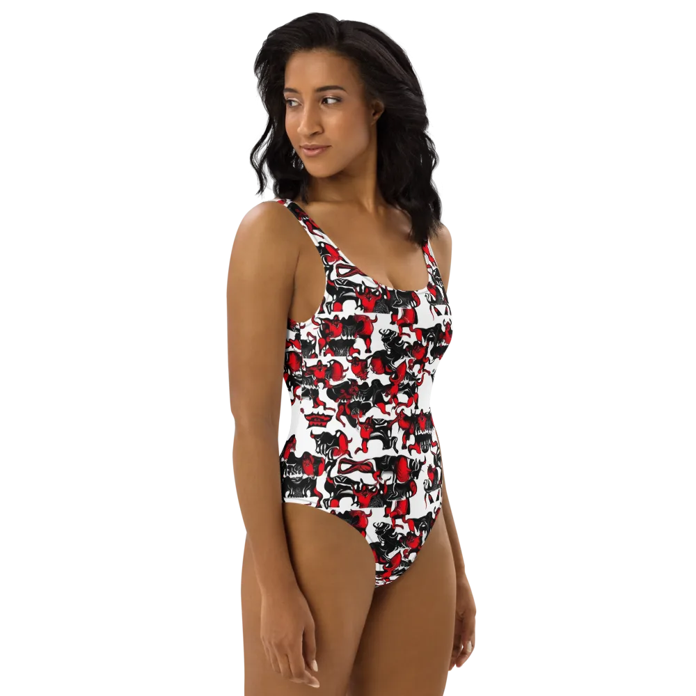 Hellfire Menagerie on One-Piece Swimsuit — Right