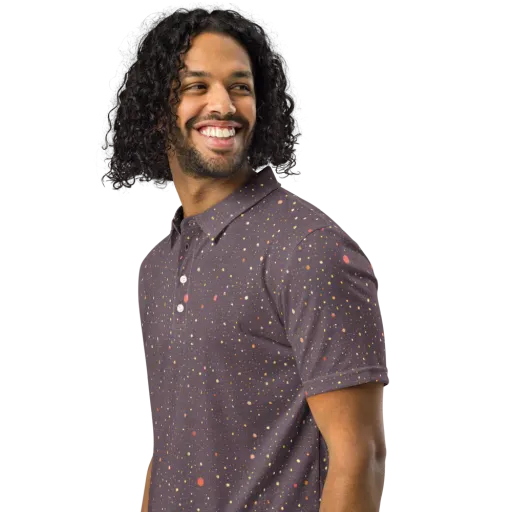 Plum Comet on a Men's Slim Fit Polo Shirt