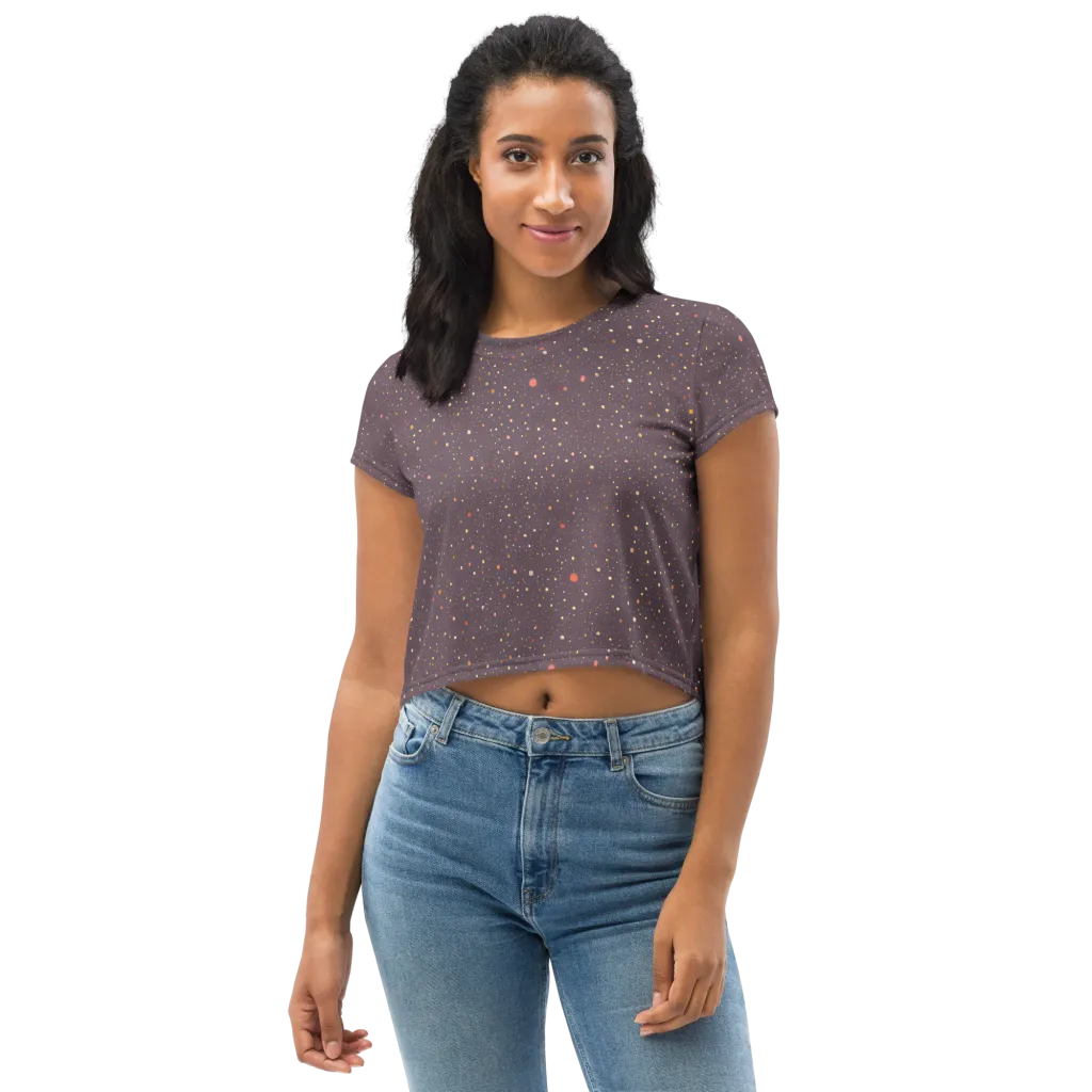 Plum Comet on Crop Tee — Front