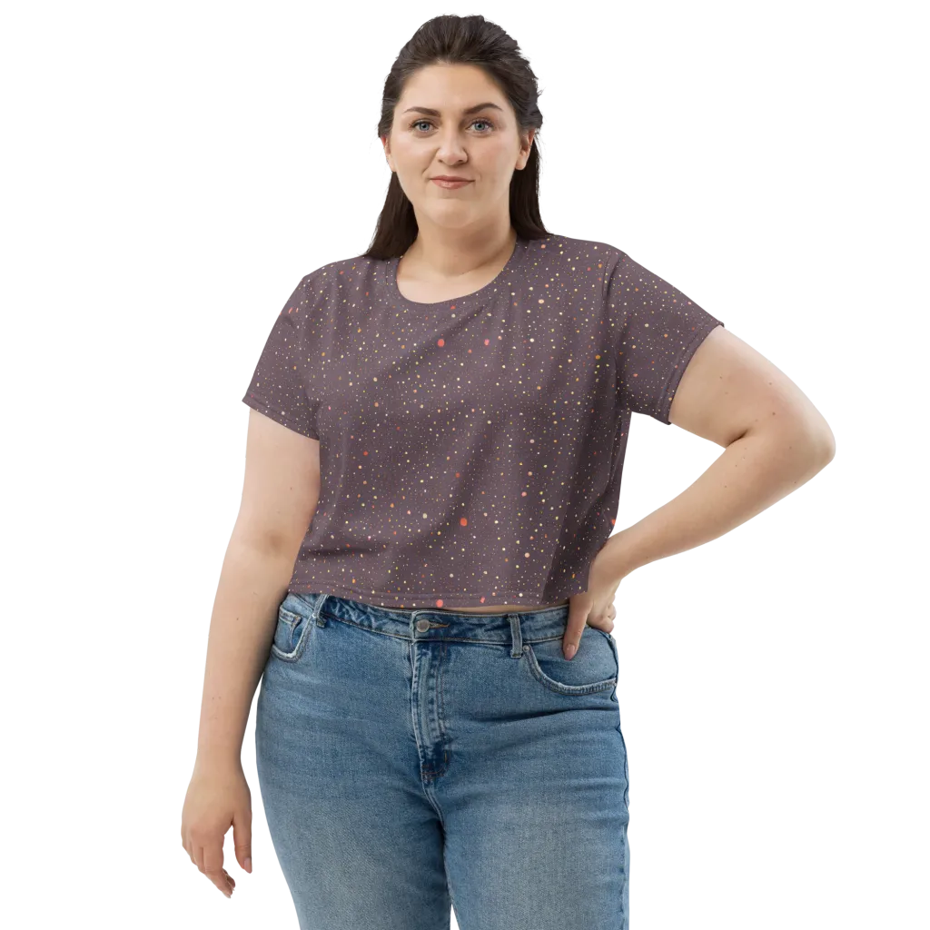 Plum Comet on Crop Tee — Front