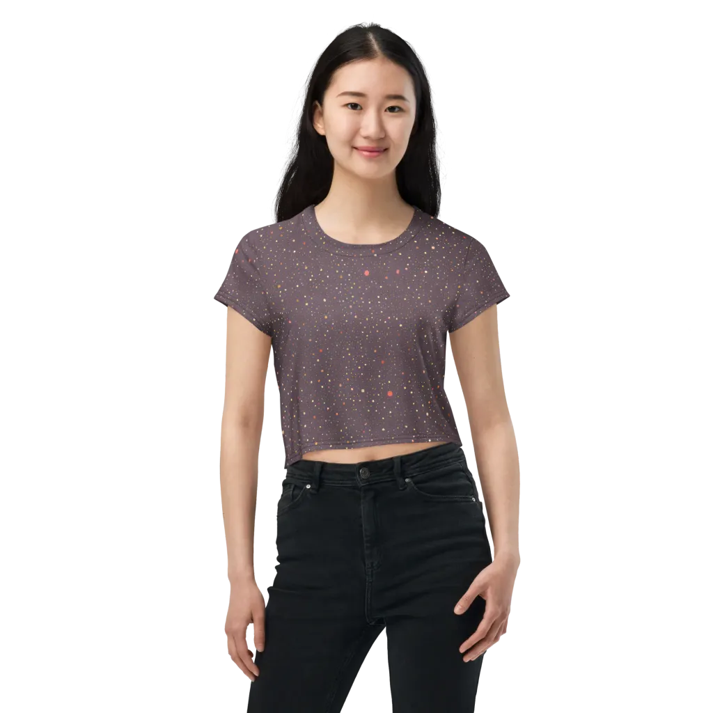 Plum Comet on Crop Tee — Front