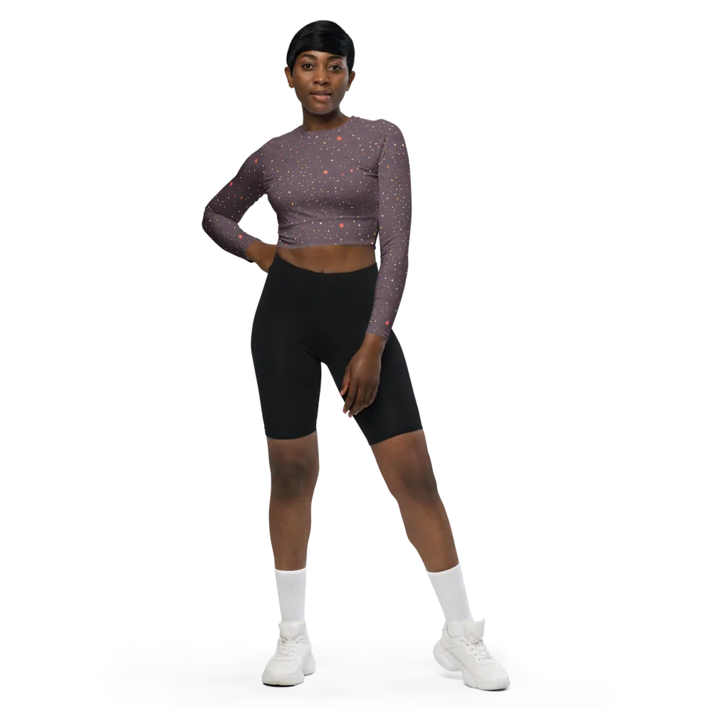 Plum Comet on Long Sleeve Crop Top — Front