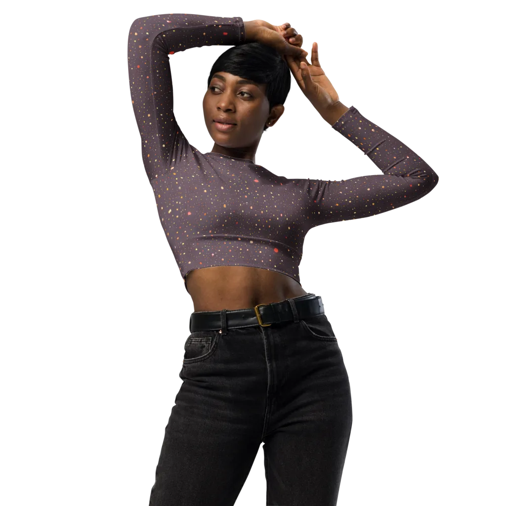 Plum Comet on Long Sleeve Crop Top — Front