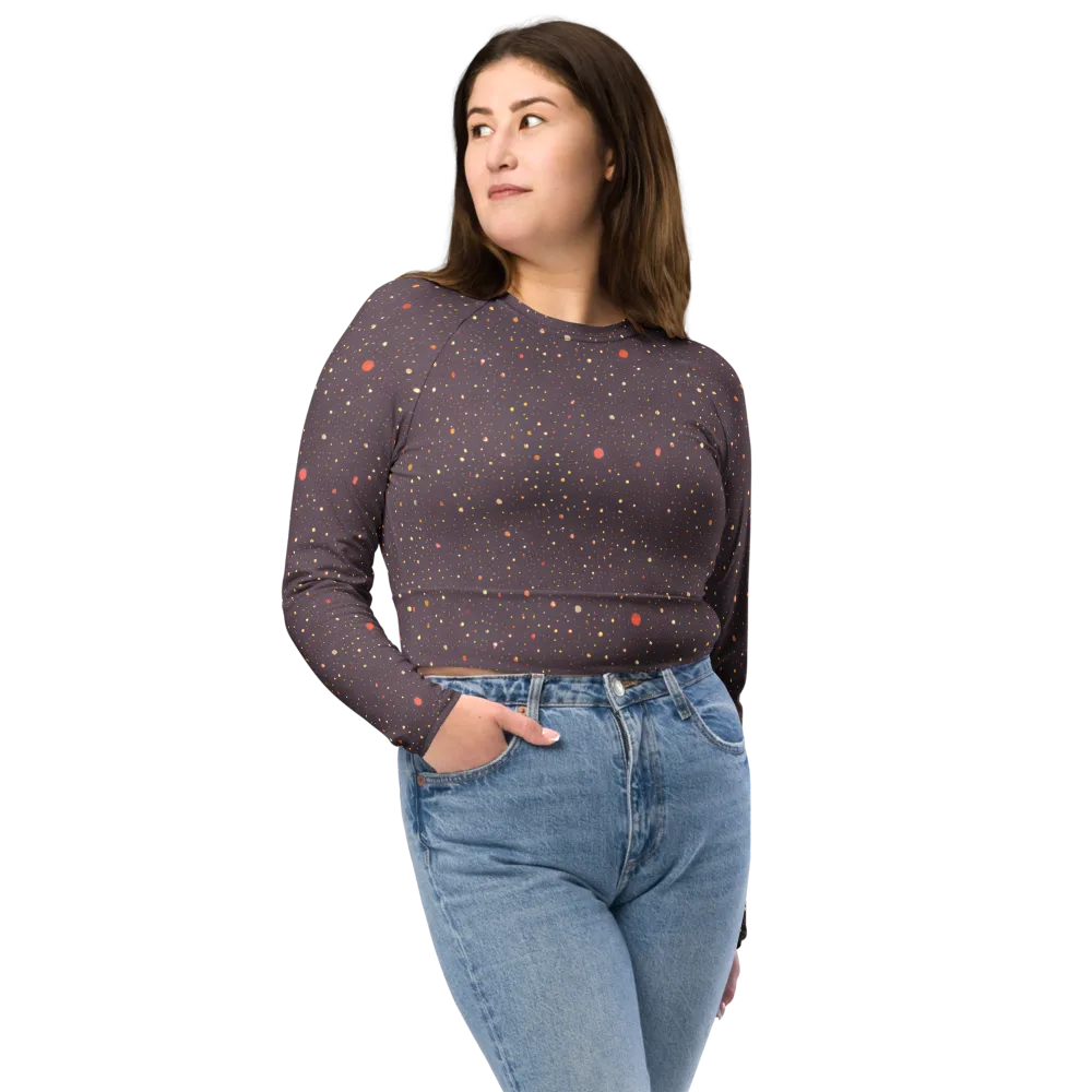 Plum Comet on Long Sleeve Crop Top — Front