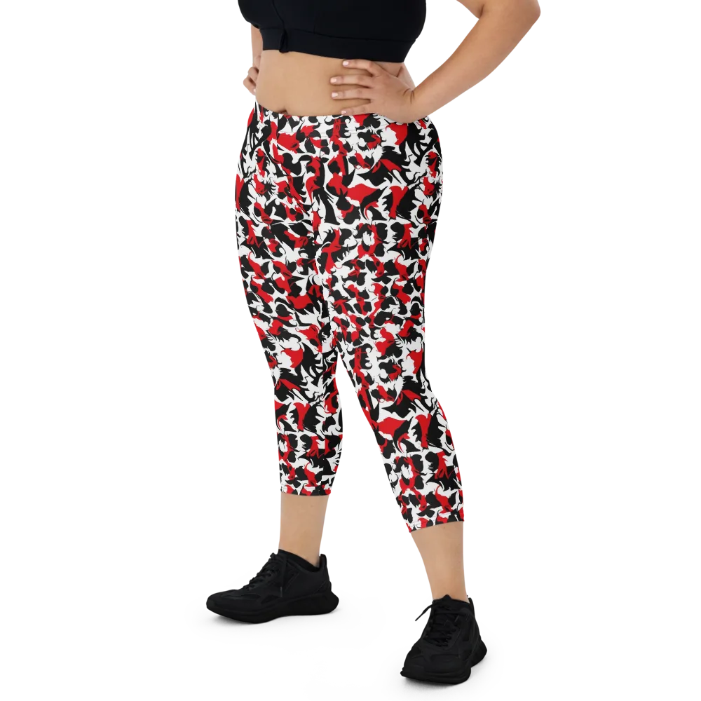 Crimson Inkblot on Capri Leggings — Front