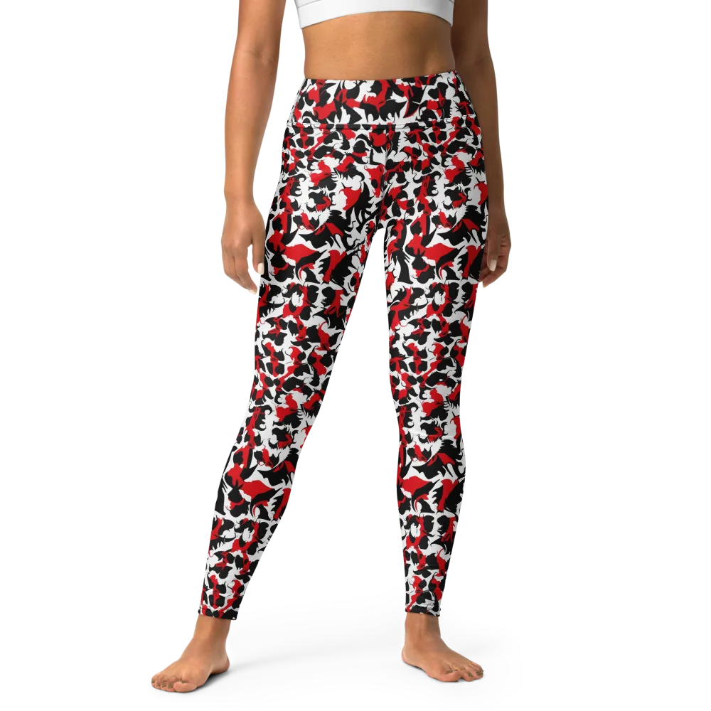 Crimson Inkblot on Yoga Leggings — Front