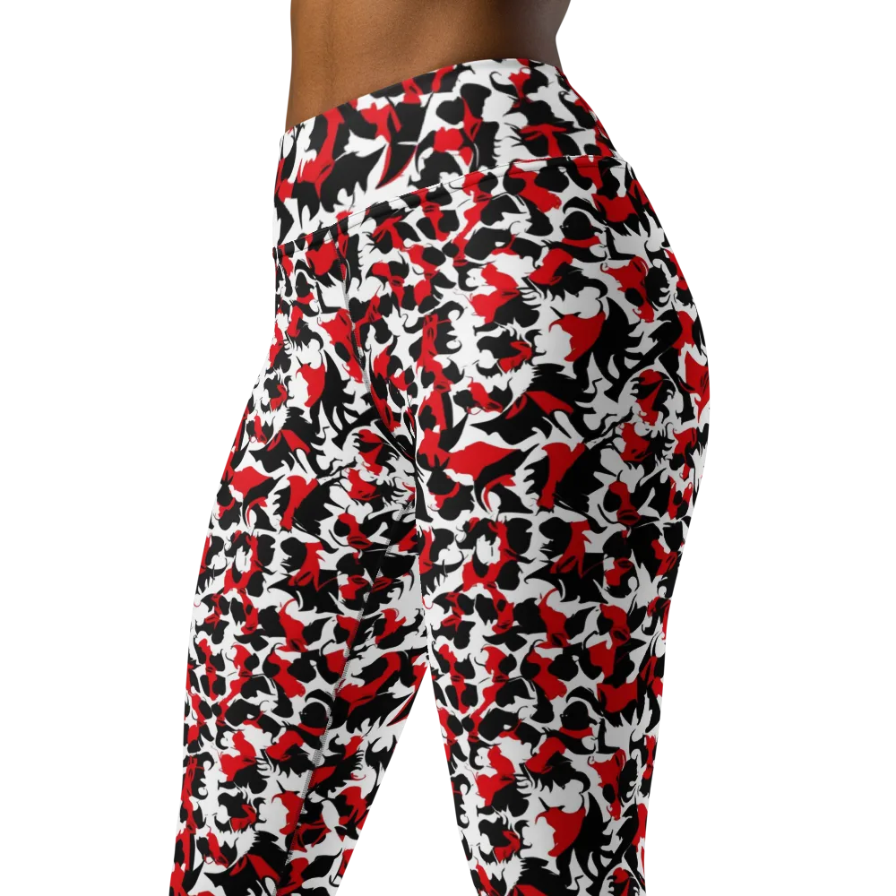 Crimson Inkblot on Yoga Leggings — Left Front
