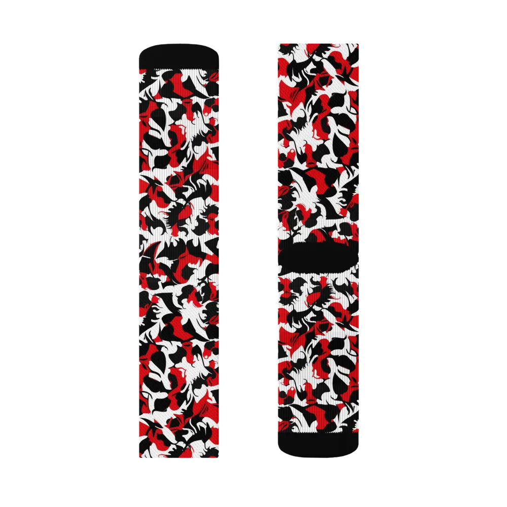 Crimson Inkblot on Socks — Left Sock