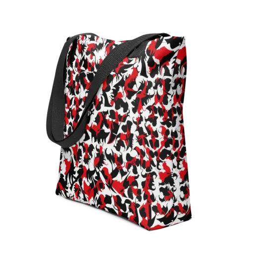 Crimson Inkblot on a Tote Bag