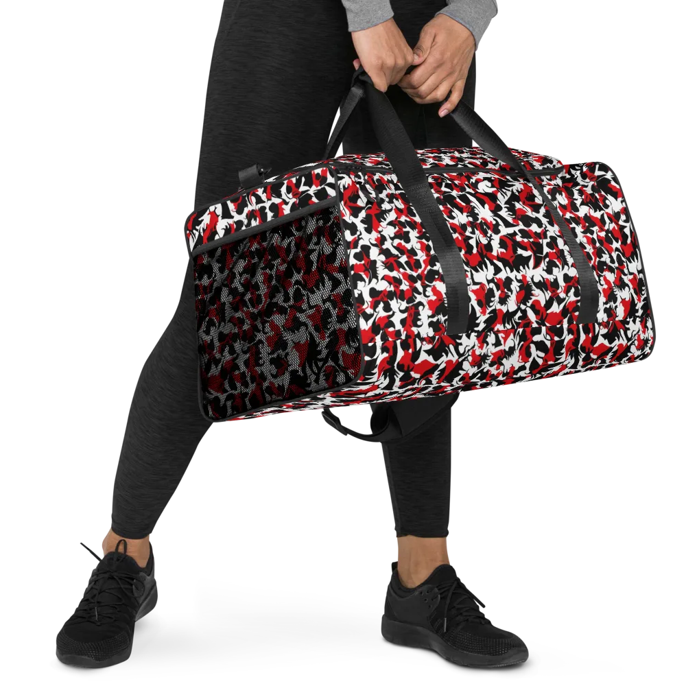 Crimson Inkblot on Duffle Bag — Right Front