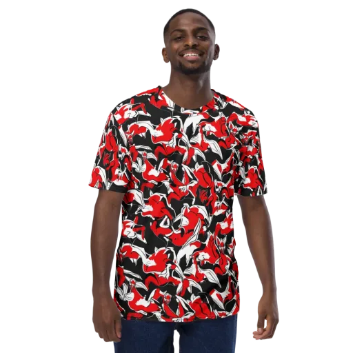 Crimson Nocturne on a Men's Crew Neck T-Shirt