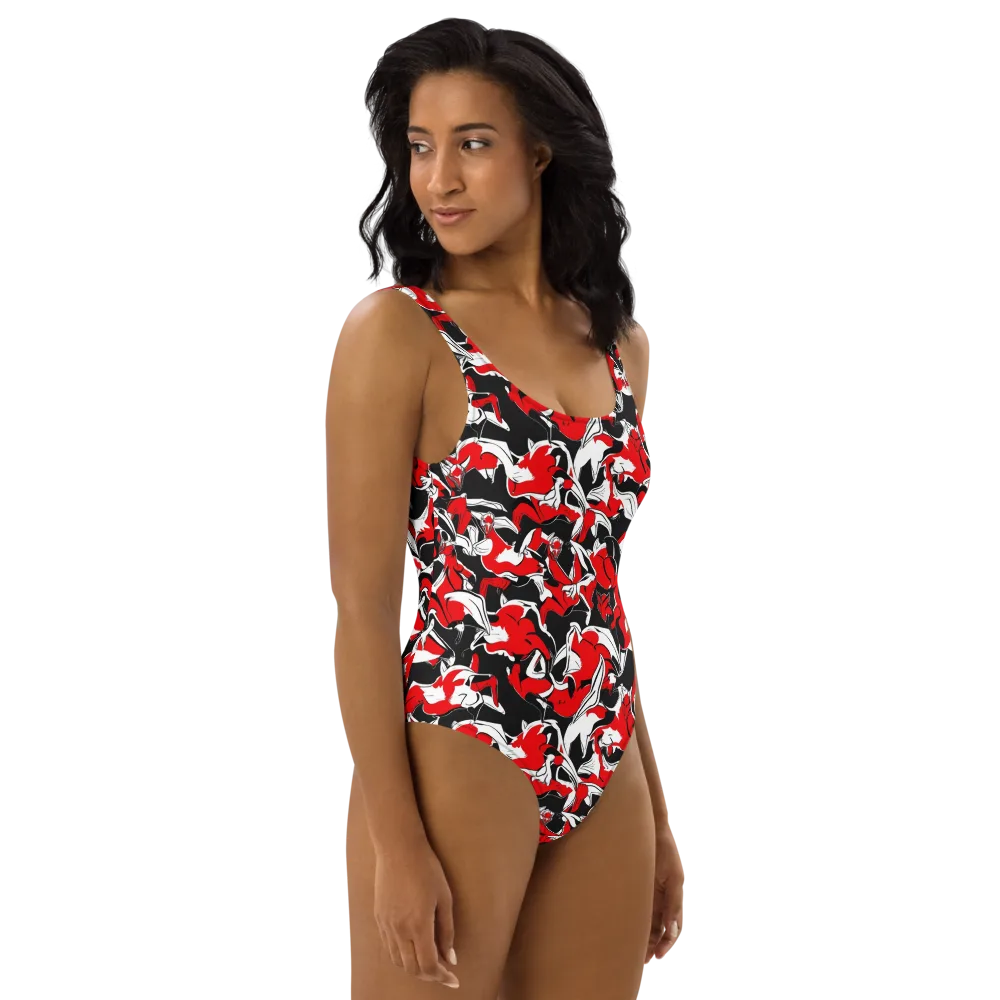 Crimson Nocturne on One-Piece Swimsuit — Right