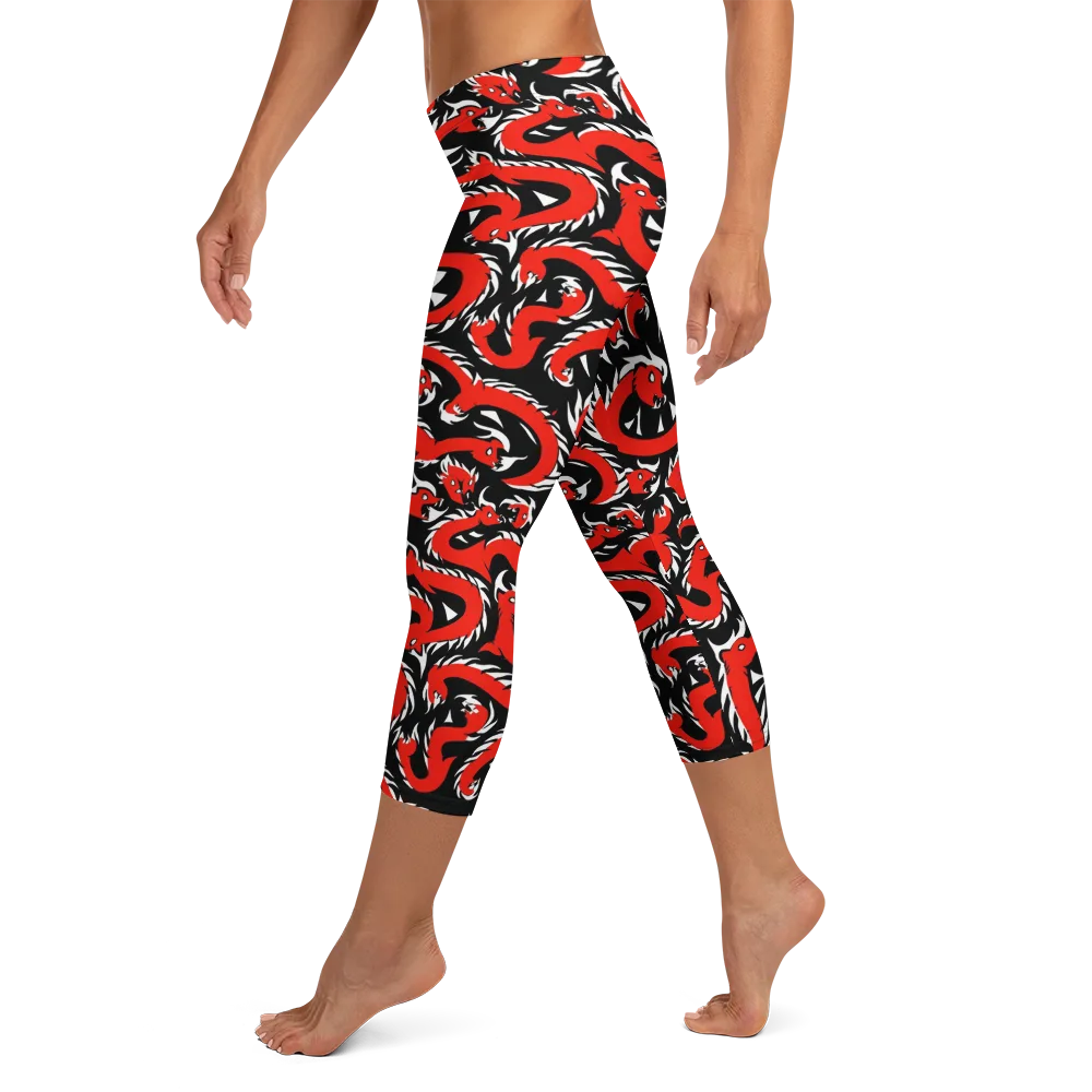 Crimson Coil on Capri Leggings — Left