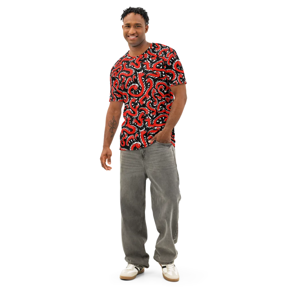 Crimson Coil on Men's Cotton Crew Neck T-Shirt — Front