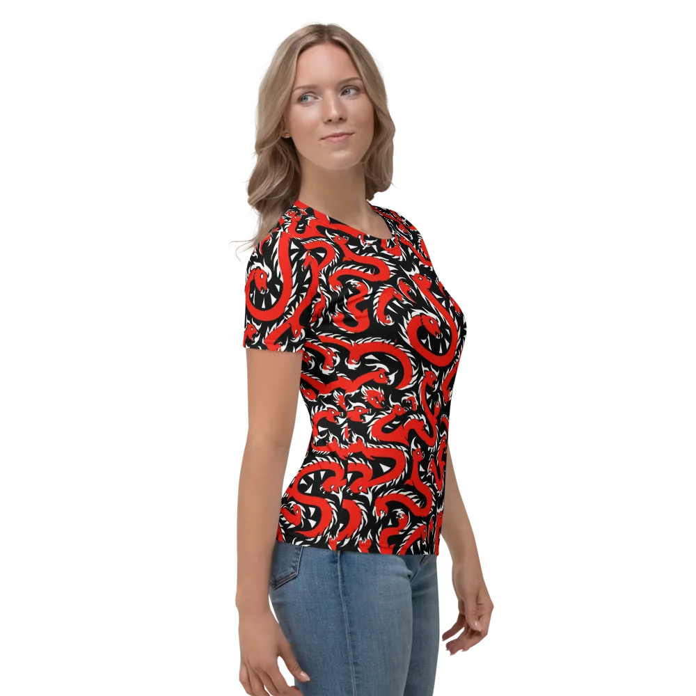 Crimson Coil on Women's Crew Neck T-Shirt — Right