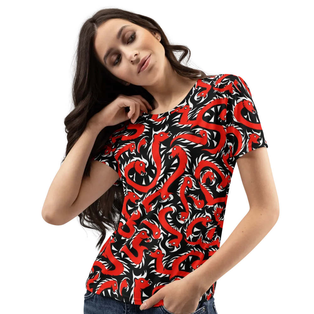 Crimson Coil on Women's Crew Neck T-Shirt — Left Front