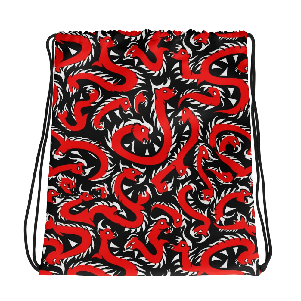 Crimson Coil on Drawstring Bag — Photo