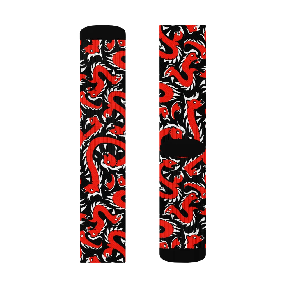 Crimson Coil on Socks — Left Sock
