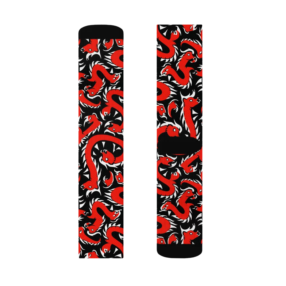 Crimson Coil on Socks — Right Sock